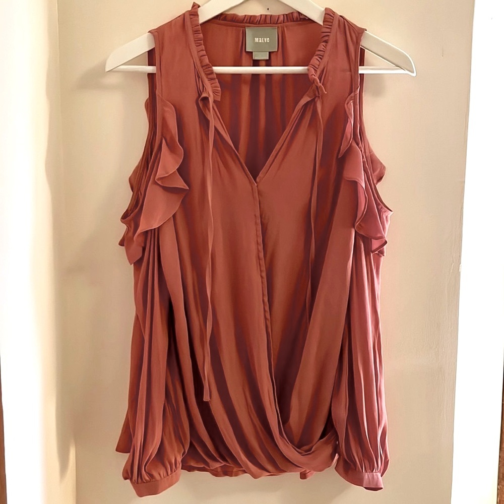 Dusty Rose/Pink Flowy Long Sleeve Open Shoulder Blouse-Size Small